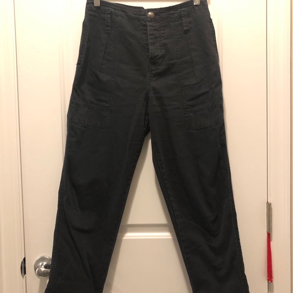 Free People button fly wide leg navy blue khakis